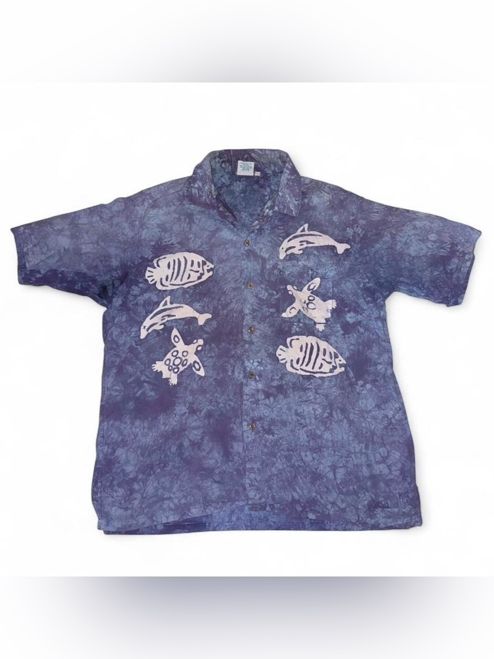 Casual Blue Tropical Print Short-Sleeve Button-Down Shirt